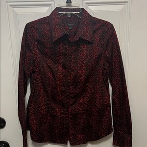 Talbots Red and Black Patterned Blouse